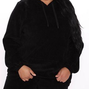 Plus Size Ribbed Hoodie & Jogger Set - Black